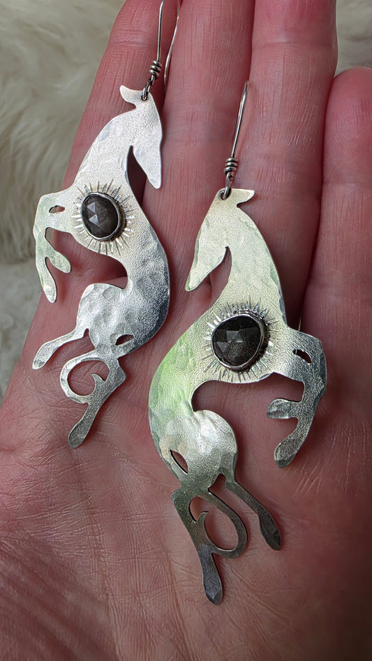 HOUNDS OF LOVE Earrings - Rose Cut Silver Sheen Obsidian in All Sterling Silver