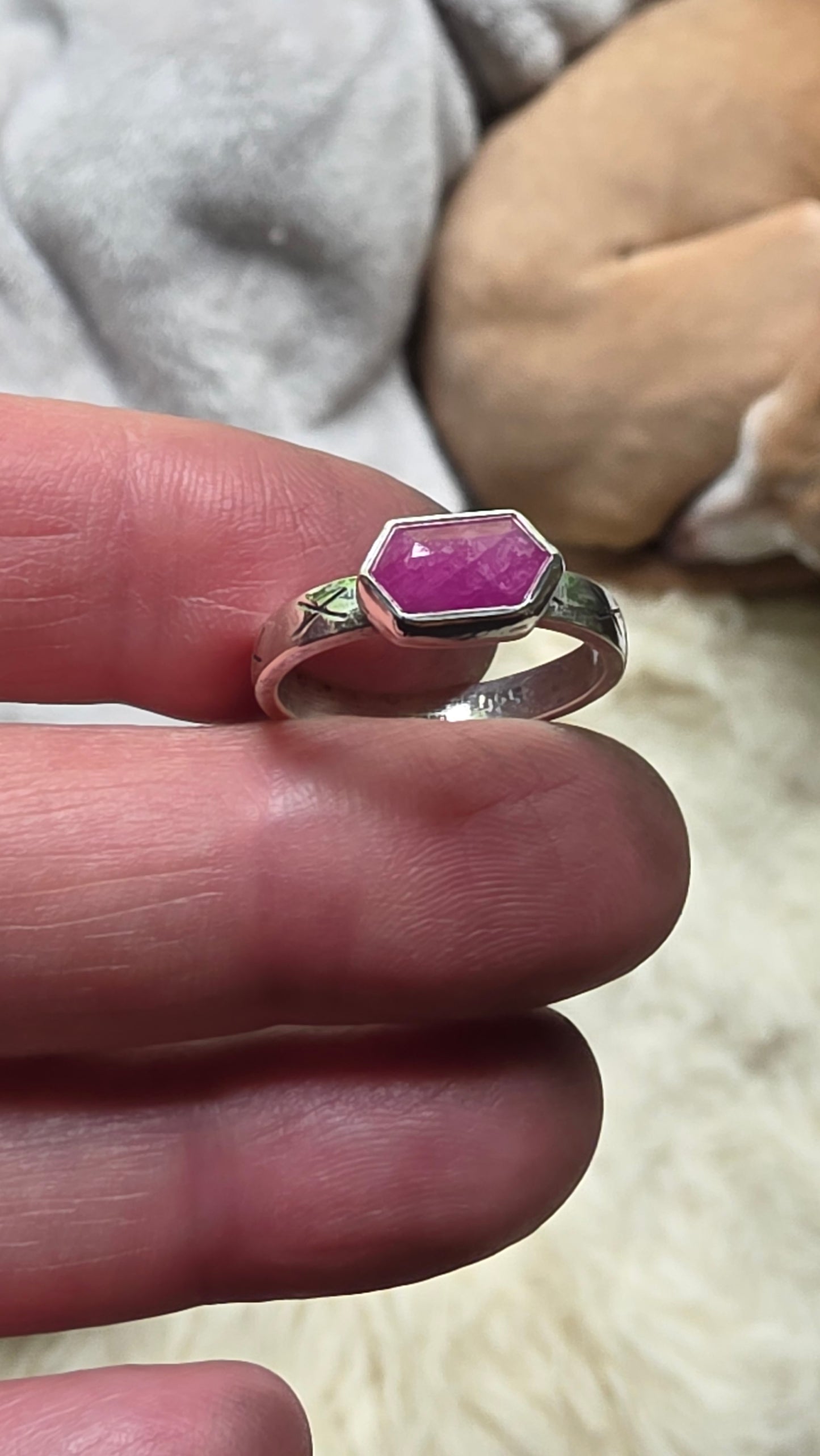 HEX Ring - (size 8.5) Pink Sapphire in All Sterling Silver