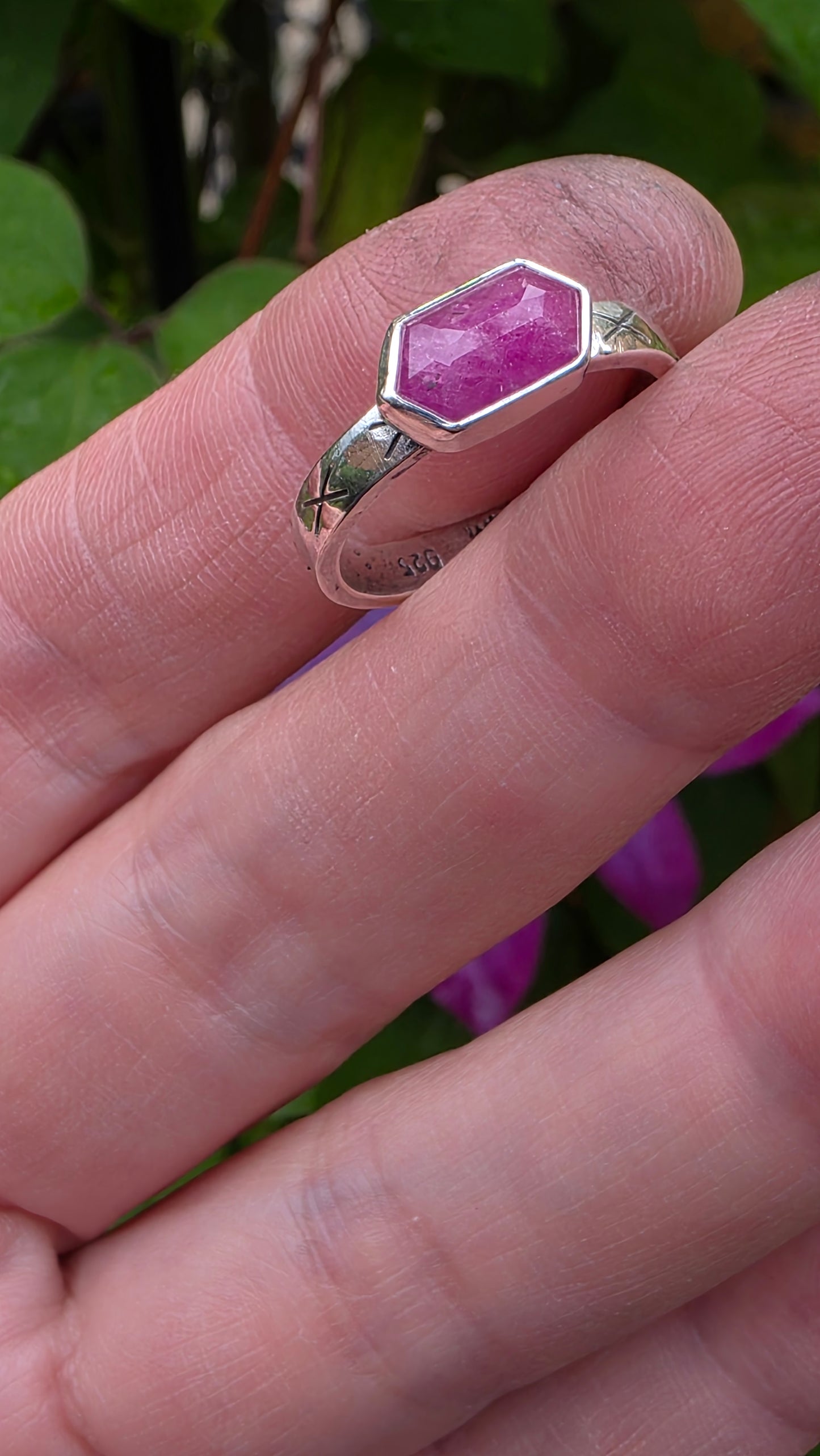 HEX Ring - (size 8.5) Pink Sapphire in All Sterling Silver