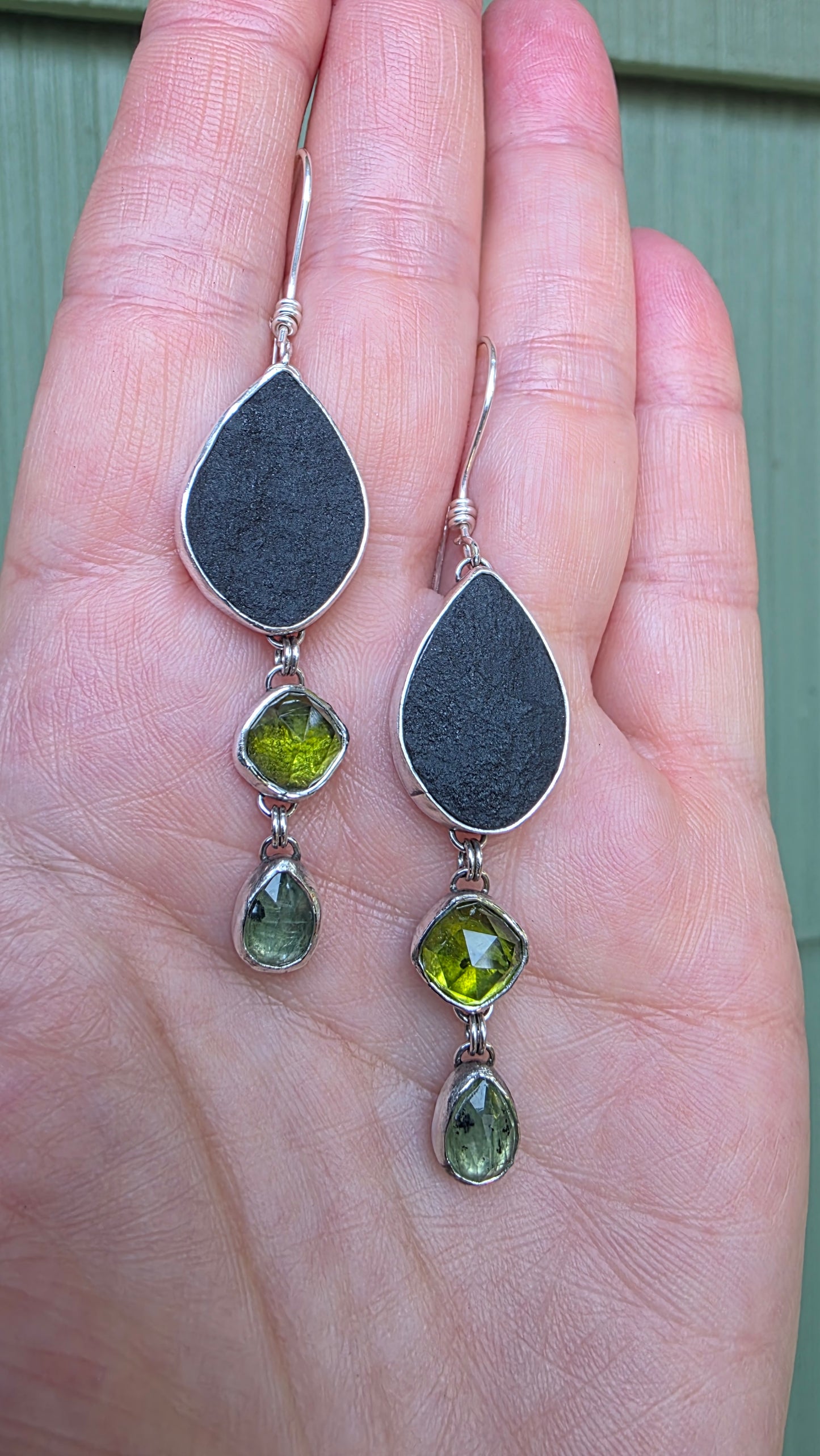 BLACK + GREEN Drop Earrings - All Sterling Silver