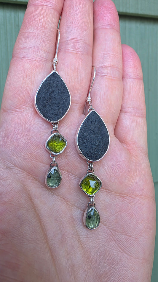 BLACK + GREEN Drop Earrings - All Sterling Silver