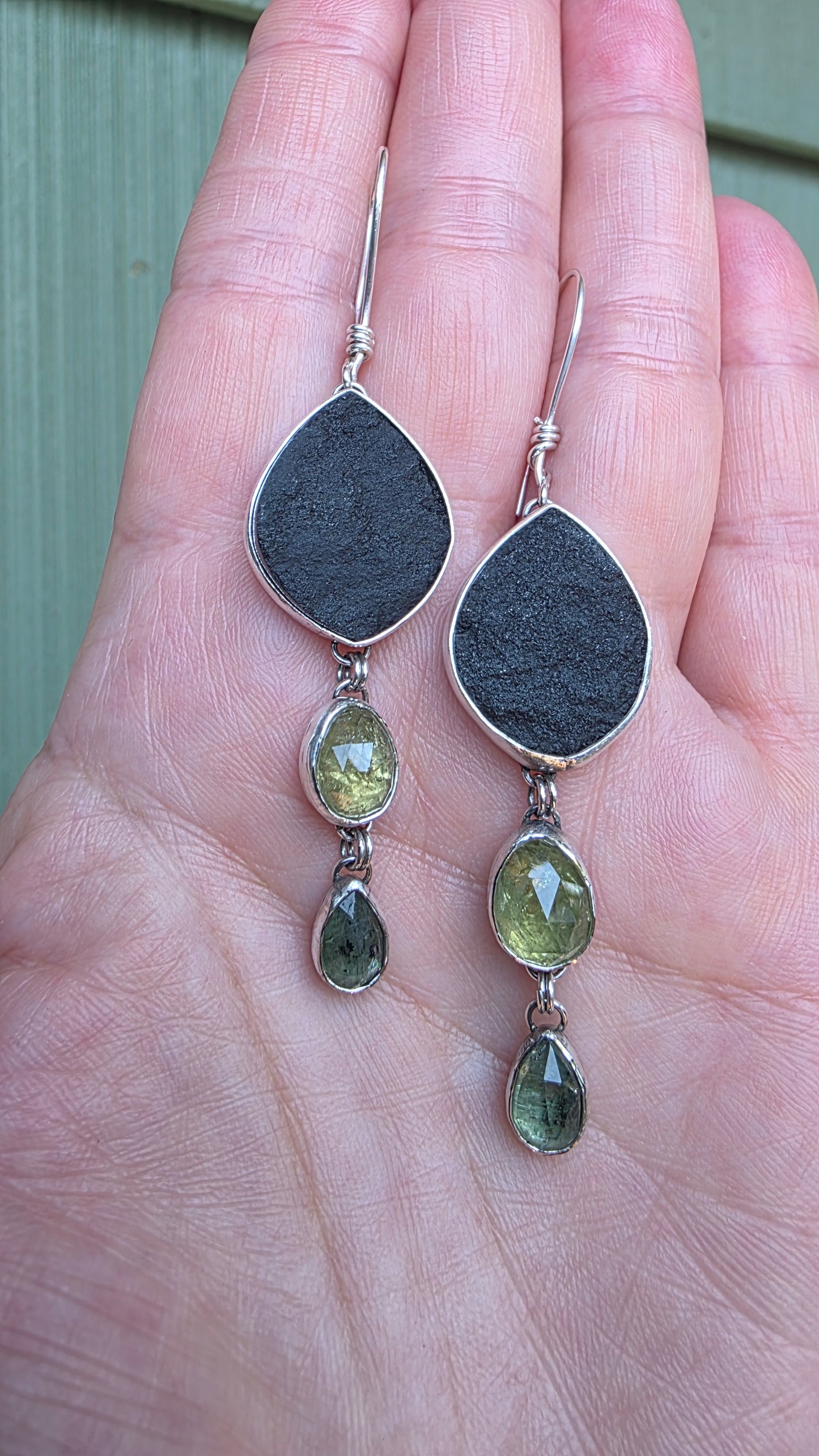 BLACK + GREEN Drop Earrings - All Sterling Silver