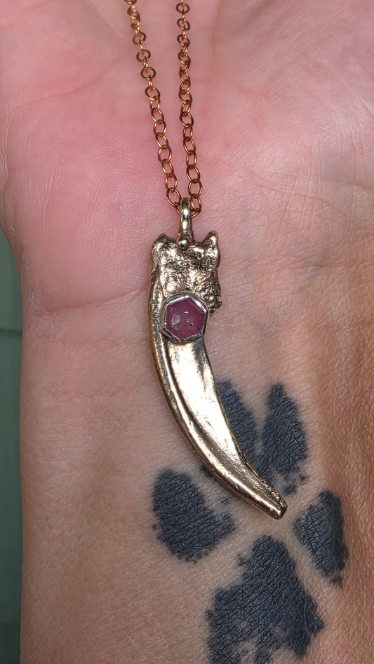 BADGER CLAW Talisman Necklace - Pink Sapphire and Mixed Metals