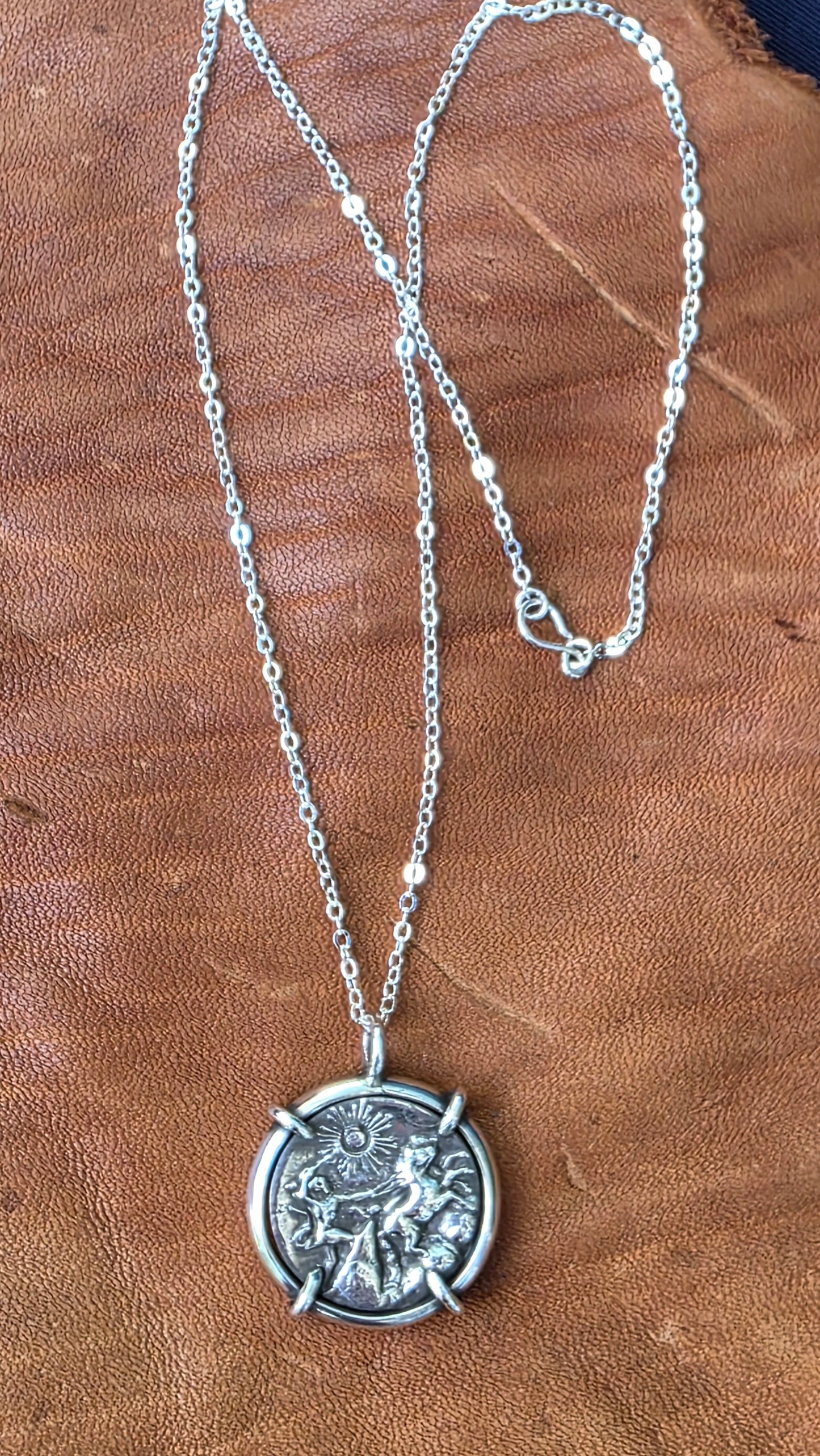 ANCIENT SACRED STAG + HELIOS - Two Sided Sterling Silver with Fine Silver Coin and Helios