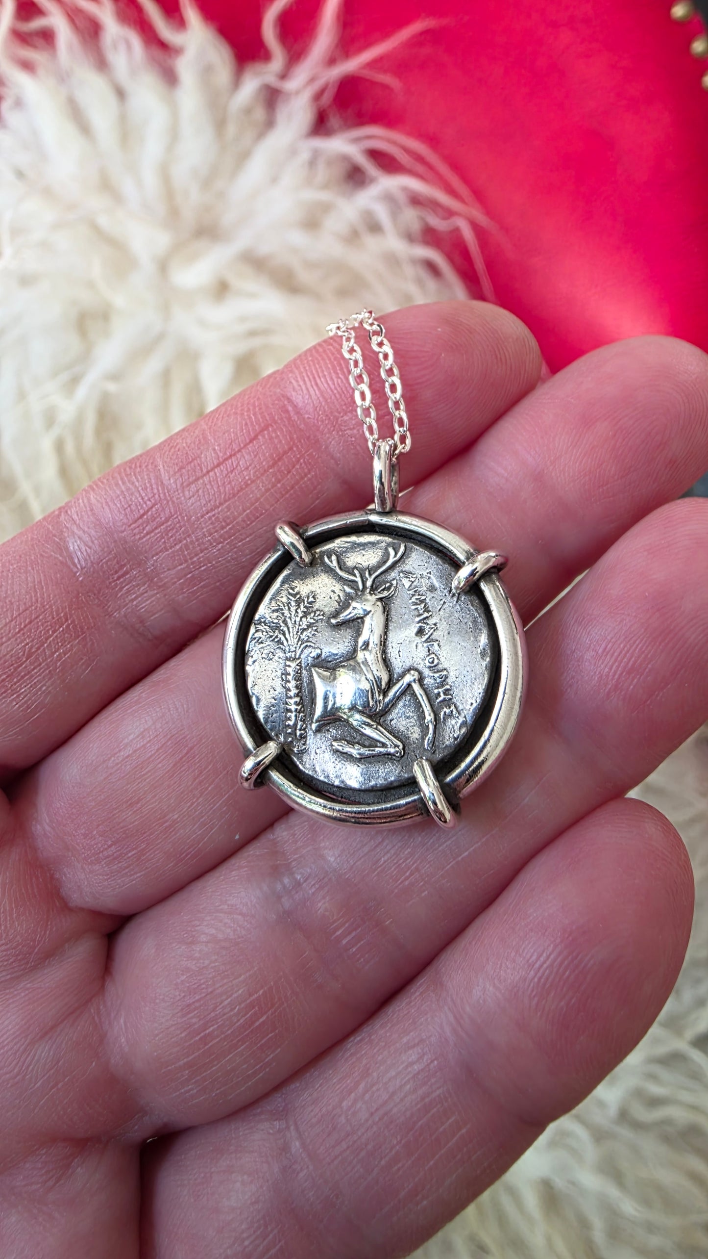 ANCIENT SACRED STAG + HELIOS - Two Sided Sterling Silver with Fine Silver Coin and Helios