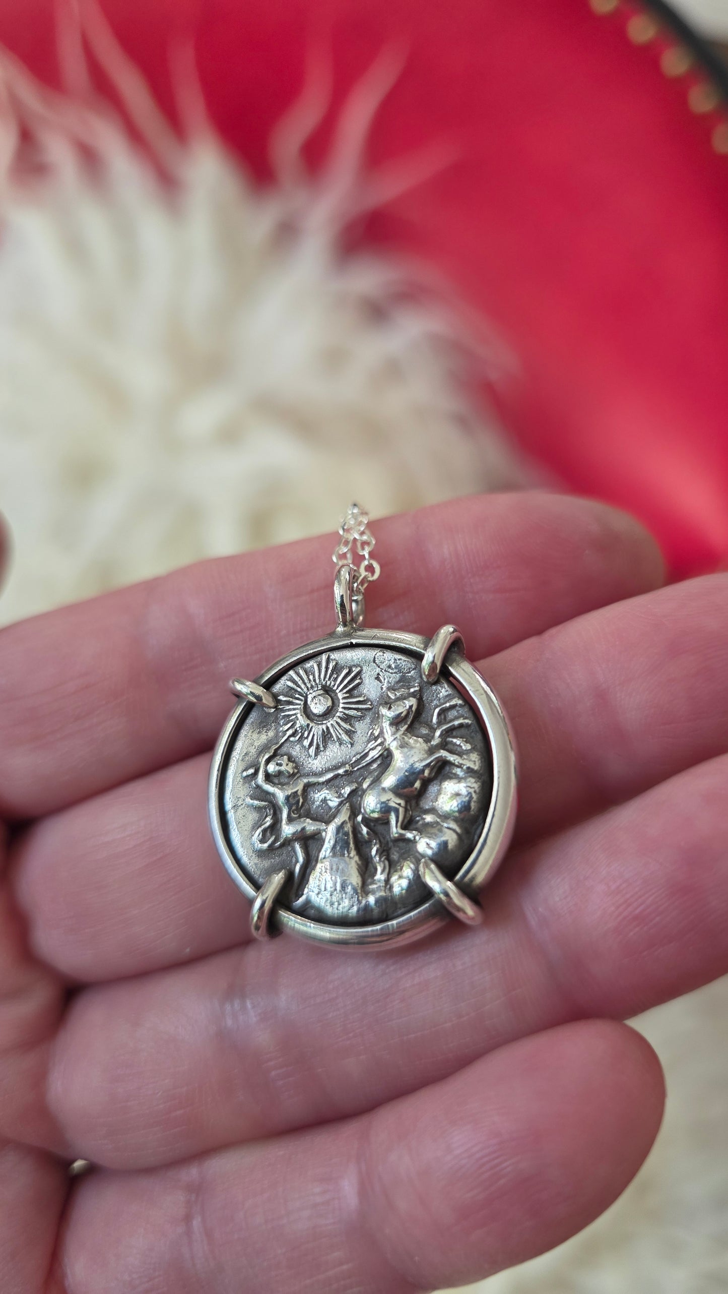 ANCIENT SACRED STAG + HELIOS - Two Sided Sterling Silver with Fine Silver Coin and Helios