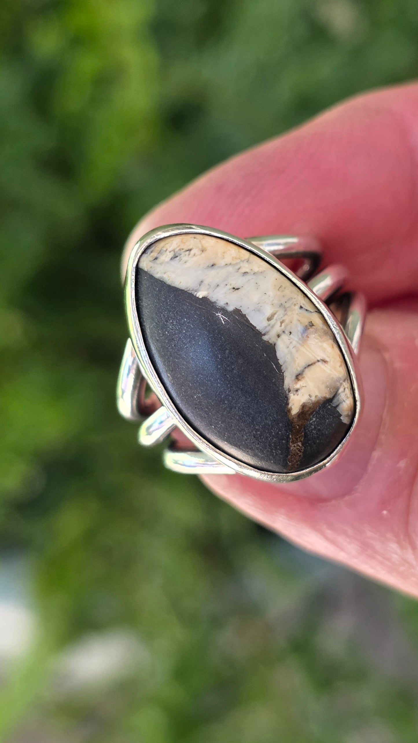 DARKNESS + LIGHT Ring - (size 6.75 - 7) White Buffalo in All Sterling Silver