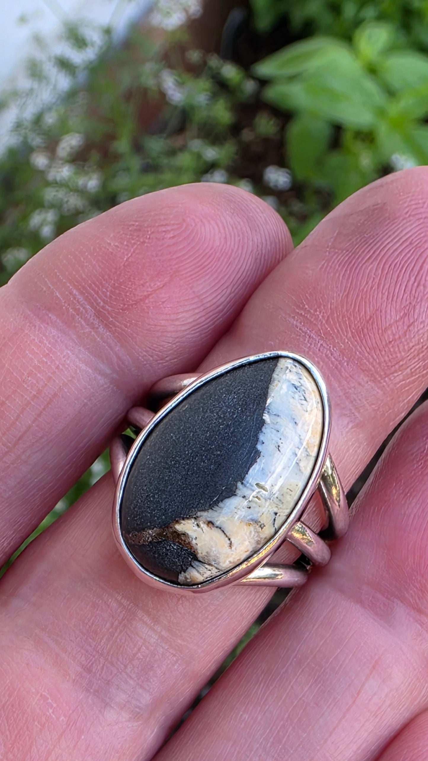 DARKNESS + LIGHT Ring - (size 6.75 - 7) White Buffalo in All Sterling Silver