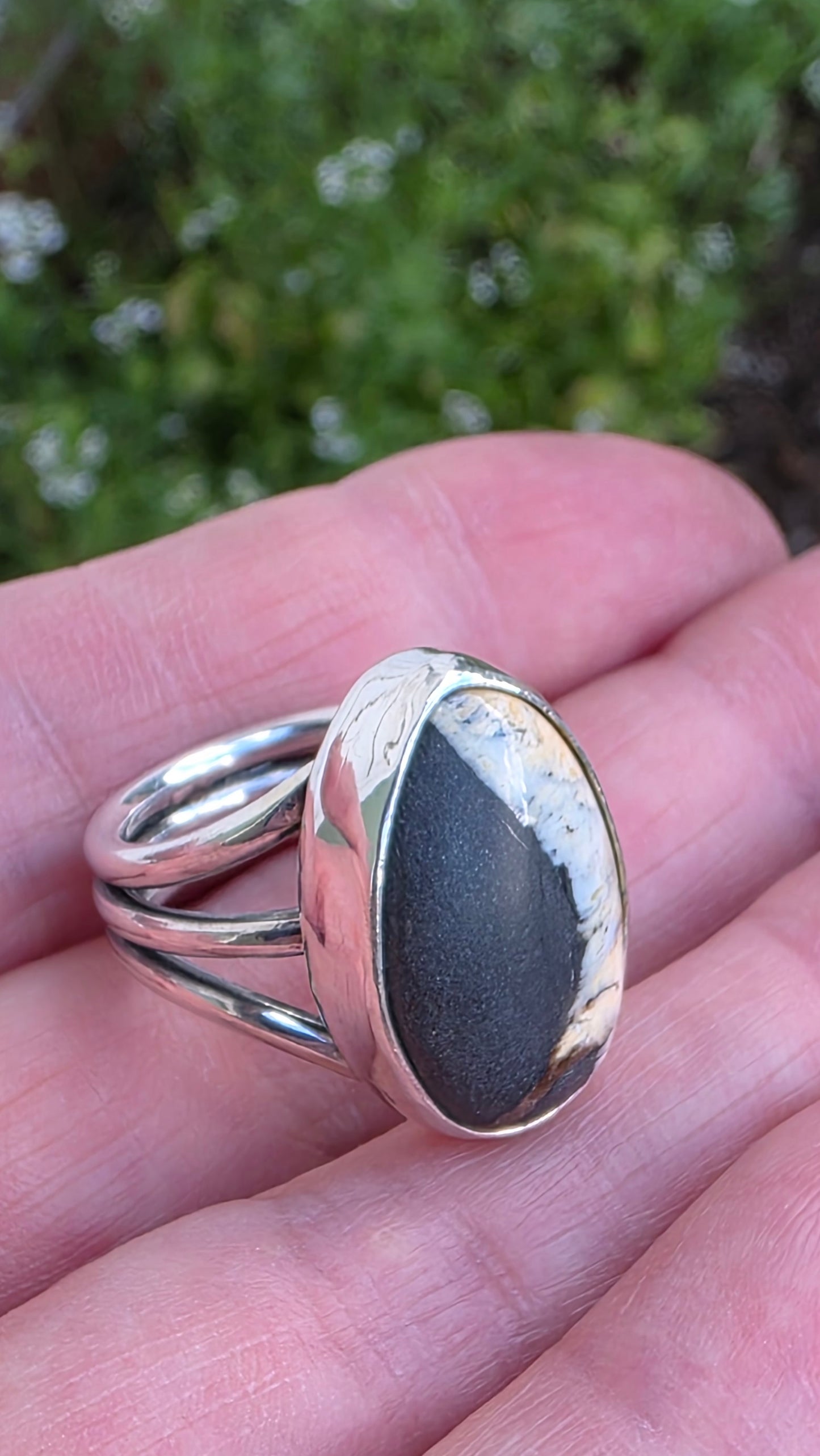 DARKNESS + LIGHT Ring - (size 6.75 - 7) White Buffalo in All Sterling Silver