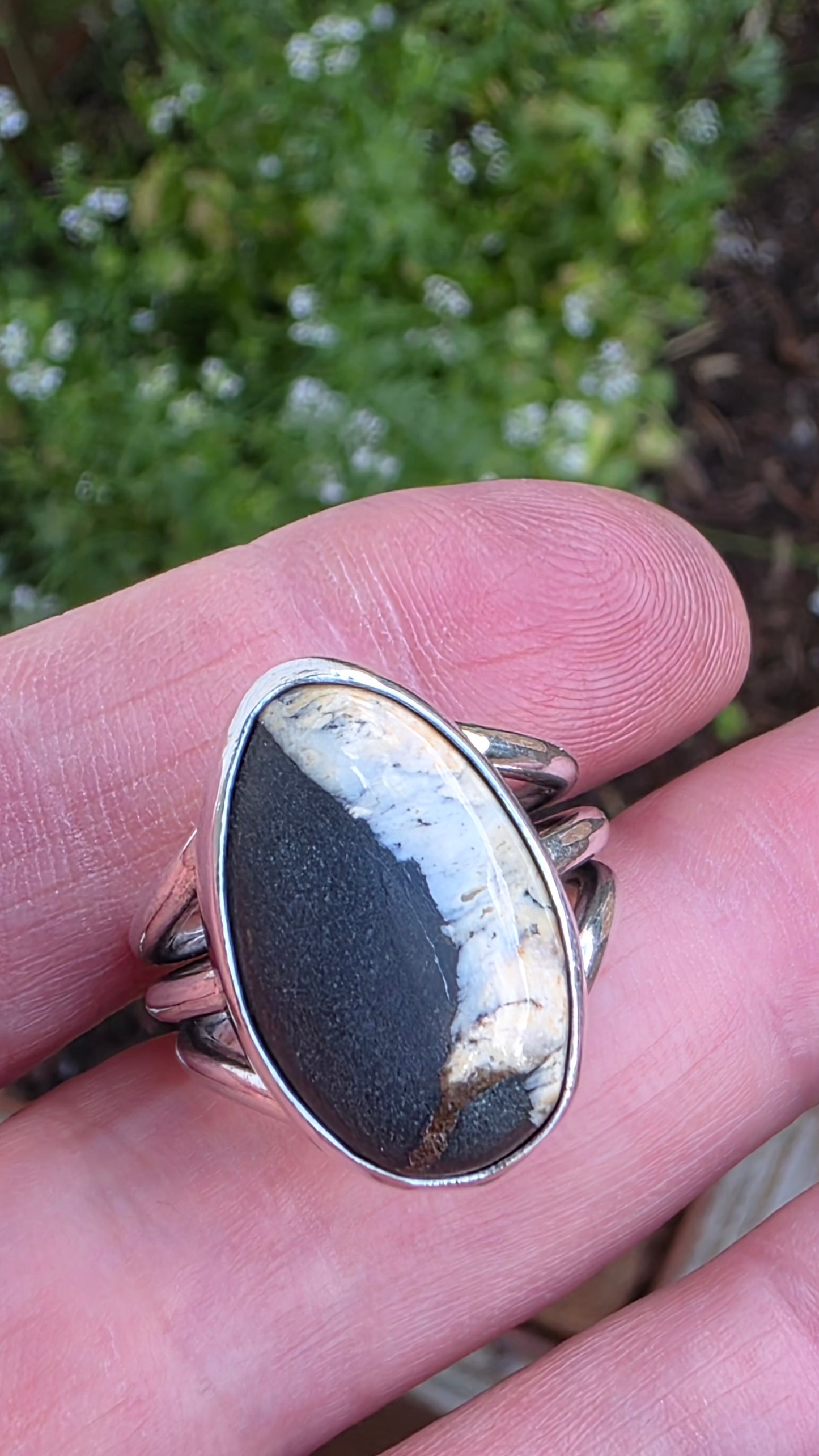 DARKNESS + LIGHT Ring - (size 6.75 - 7) White Buffalo in All Sterling Silver