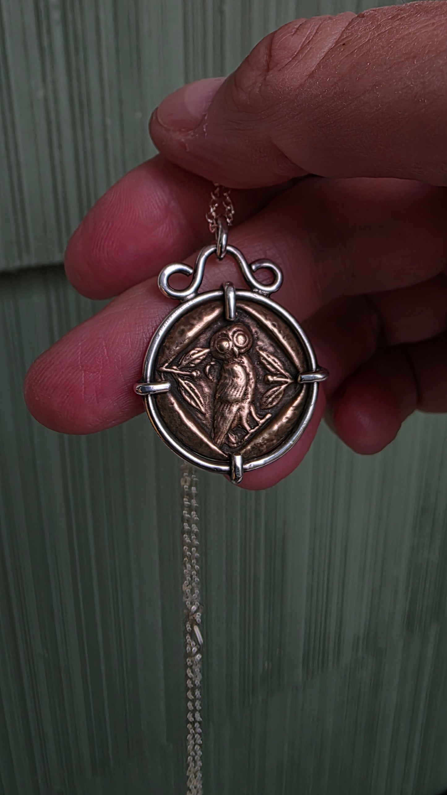 ATHENA'S OWL - Sterling Silver with Solid Bronze Coin