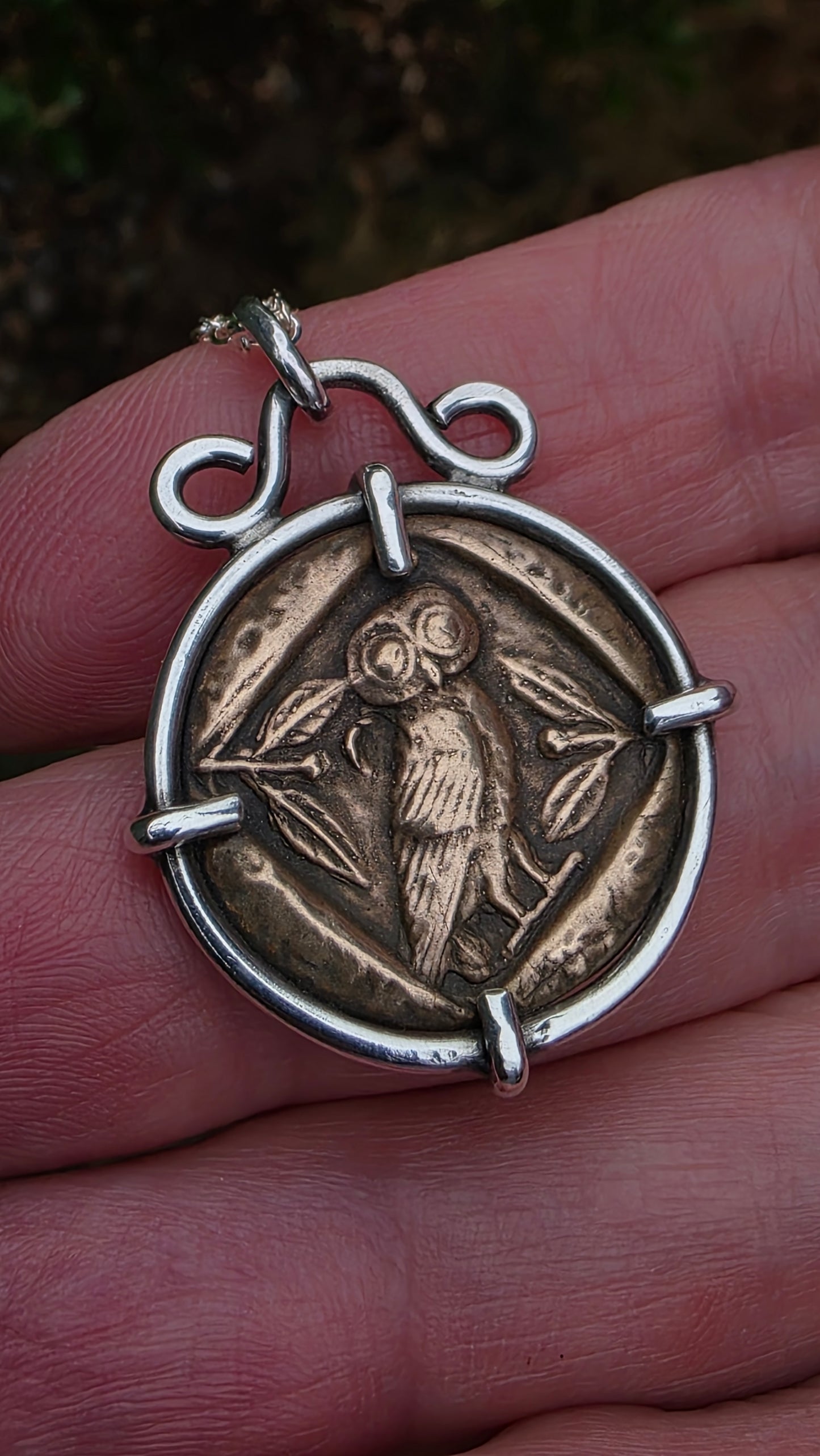 ATHENA'S OWL - Sterling Silver with Solid Bronze Coin
