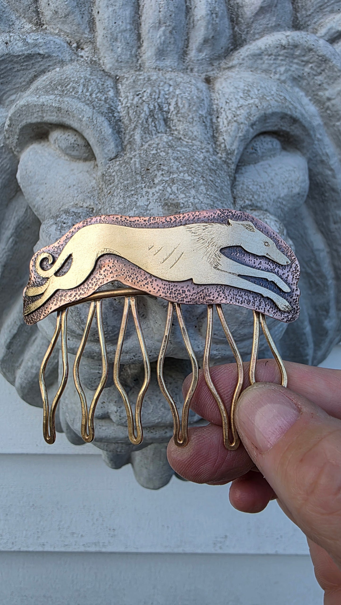 GREYHOUND Hair Comb - Jeweler's Brass with Copper
