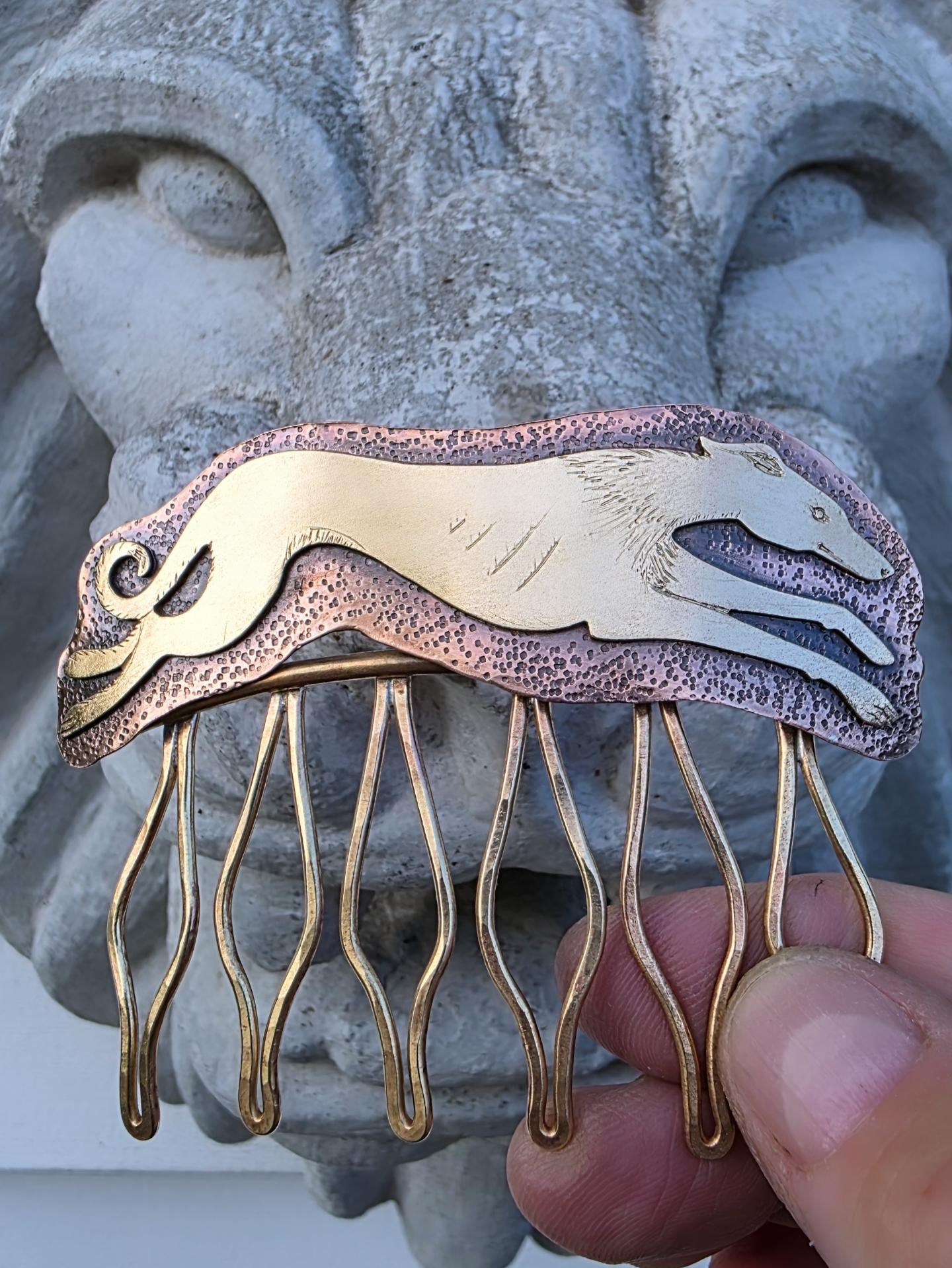 GREYHOUND Hair Comb - Jeweler's Brass with Copper