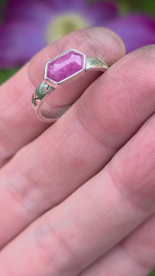 HEX Ring - (size 8.5) Pink Sapphire in All Sterling Silver