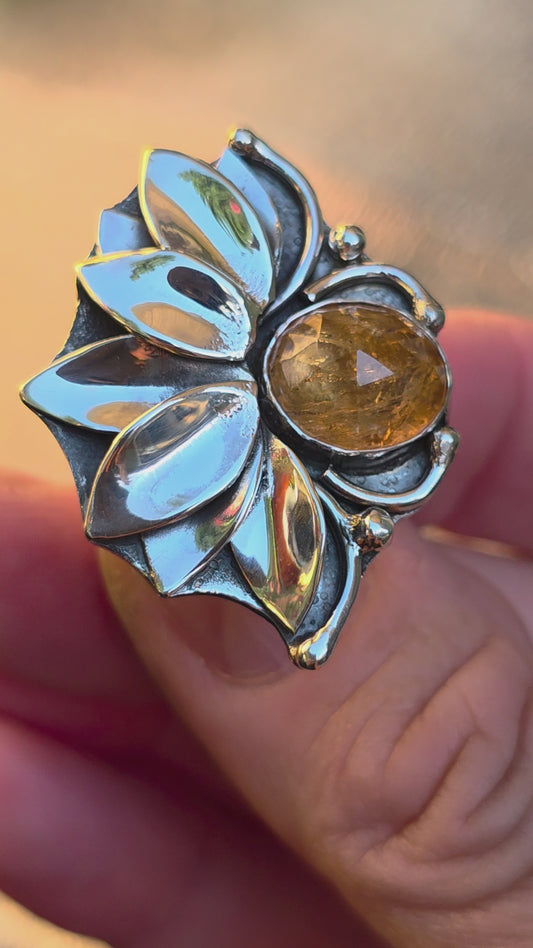 LOTUS Ring - (size 8.5) Rose Cut Imperial Topaz in All Sterling Silver