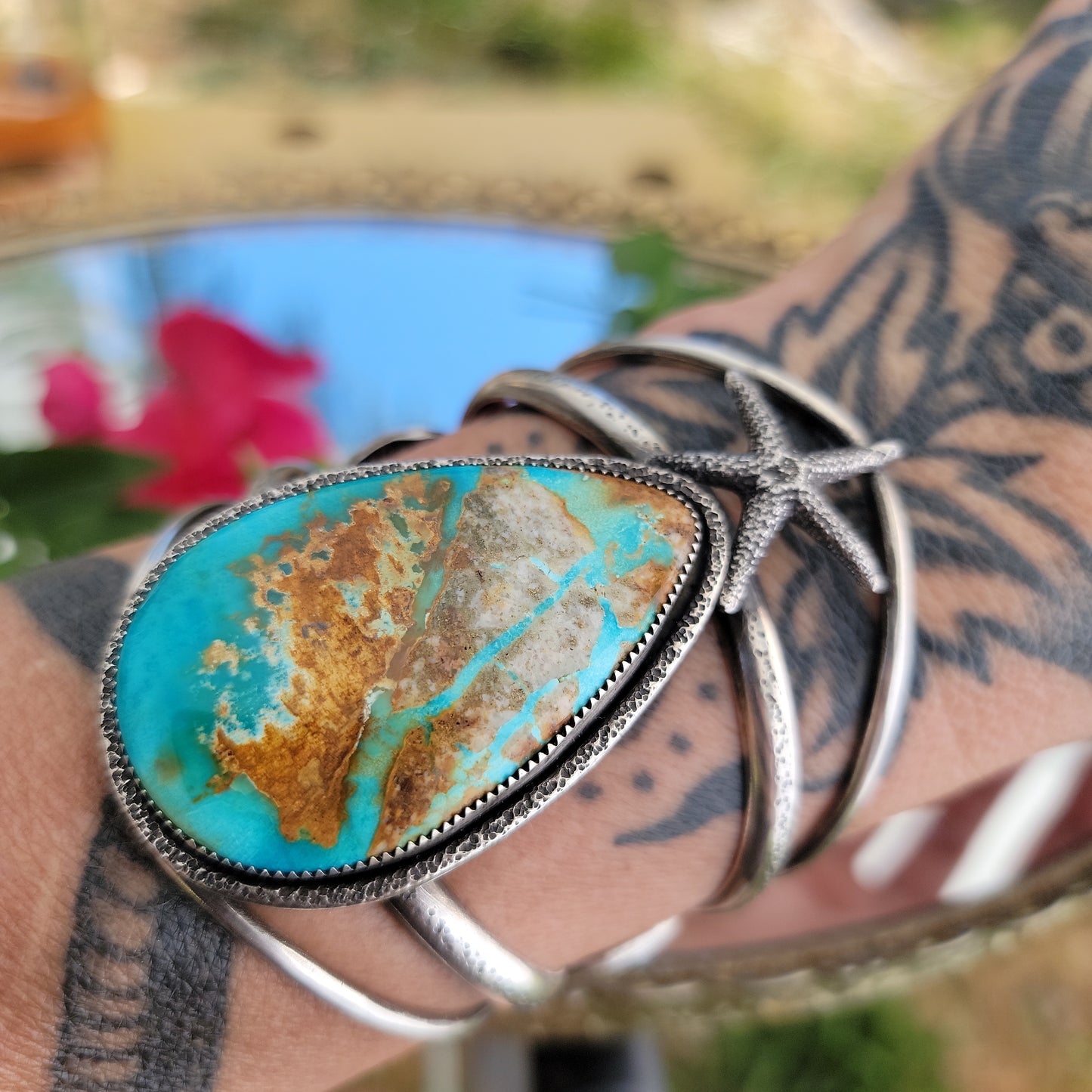XX//AEGEAN Cuff Bracelet - Stone Mountain Turquoise in All Sterling Silver size M