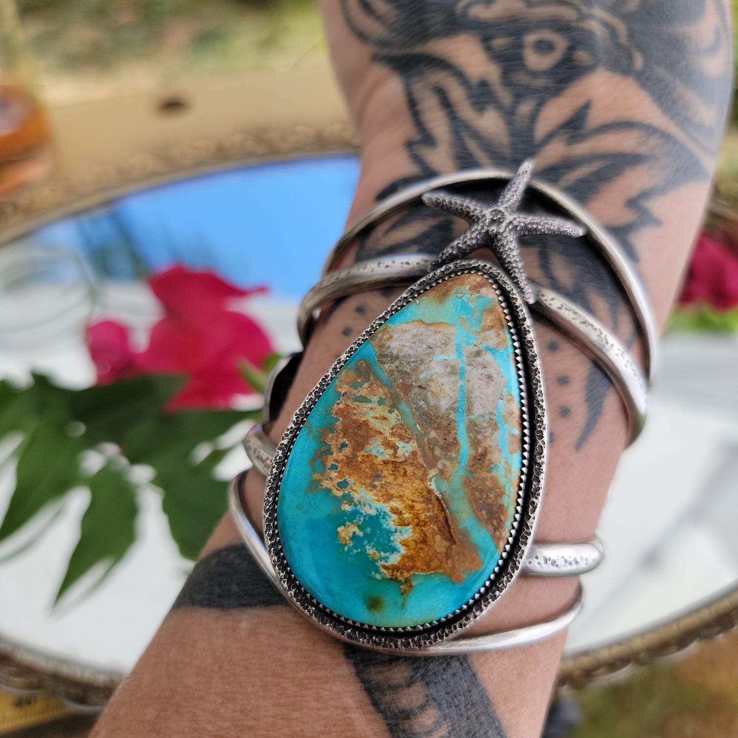 XX//AEGEAN Cuff Bracelet - Stone Mountain Turquoise in All Sterling Silver size M