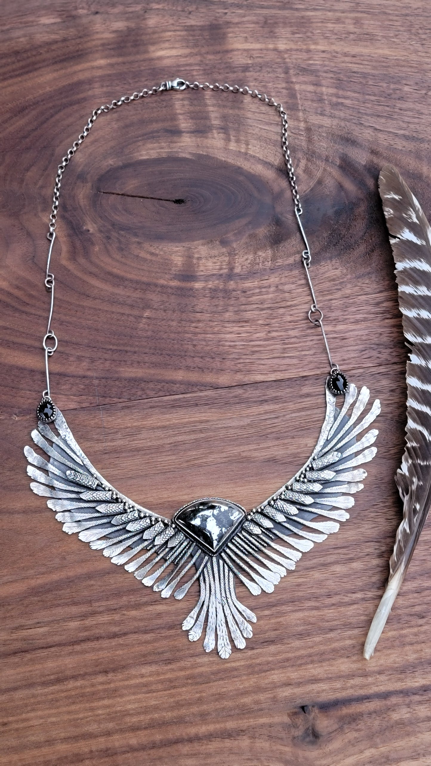 x The SUPERB OWL:::NIGHT FLIGHT Statement Necklace - Handcrafted with Apache Gold in Fine and Sterling Silver