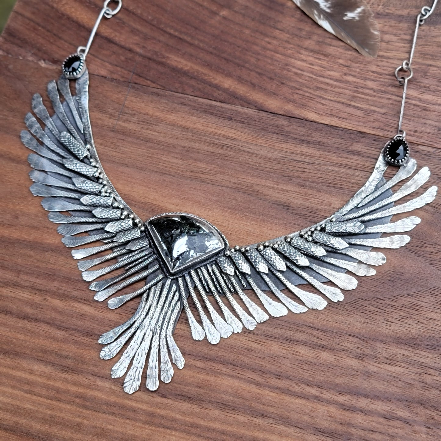 x The SUPERB OWL:::NIGHT FLIGHT Statement Necklace - Handcrafted with Apache Gold in Fine and Sterling Silver