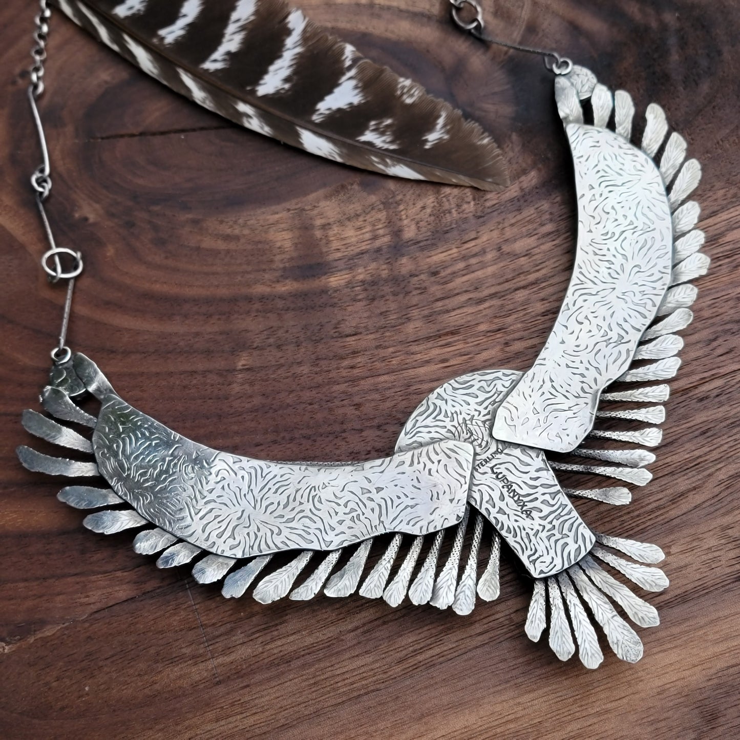 x The SUPERB OWL:::NIGHT FLIGHT Statement Necklace - Handcrafted with Apache Gold in Fine and Sterling Silver