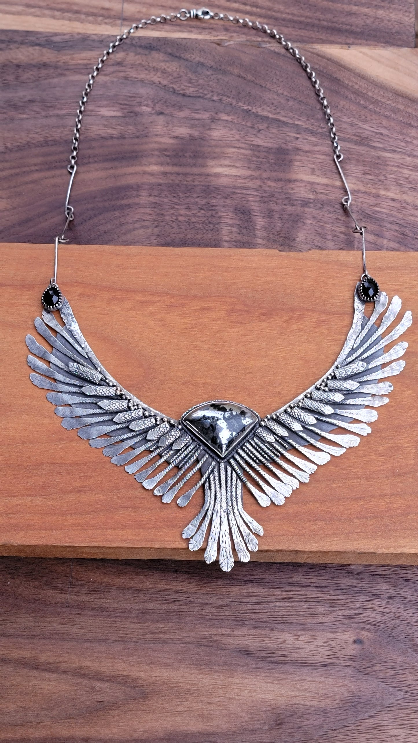 x The SUPERB OWL:::NIGHT FLIGHT Statement Necklace - Handcrafted with Apache Gold in Fine and Sterling Silver