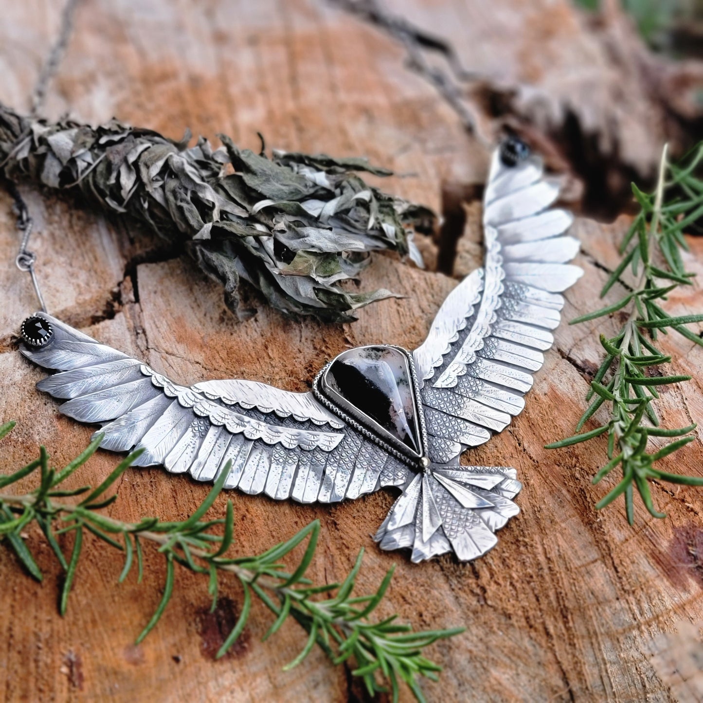 x OVID'S RAVEN Statement Necklace - Handcrafted with Copper Lightning Stone in Fine and Sterling Silver