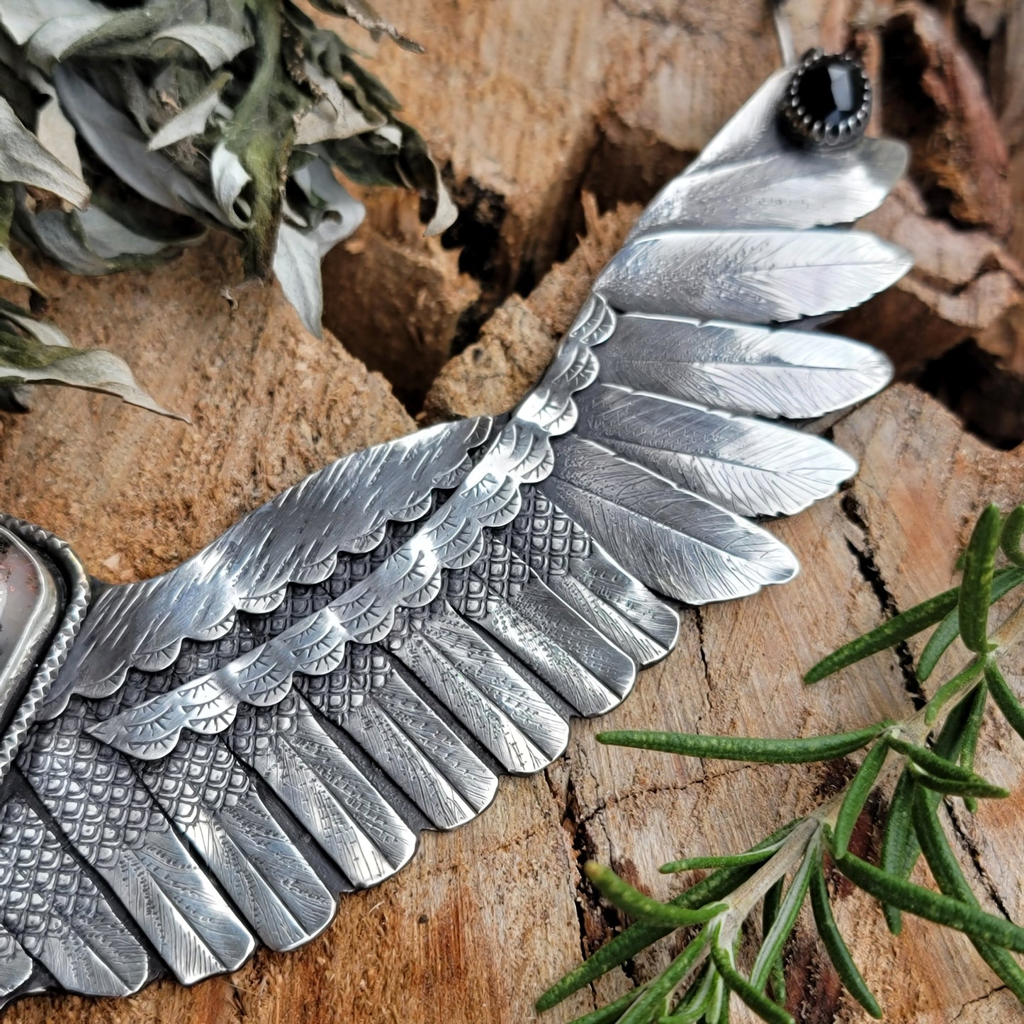x OVID'S RAVEN Statement Necklace - Handcrafted with Copper Lightning Stone in Fine and Sterling Silver