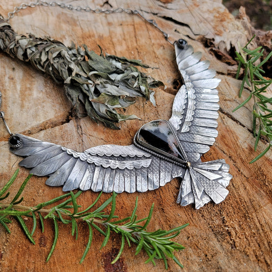 x OVID'S RAVEN Statement Necklace - Handcrafted with Copper Lightning Stone in Fine and Sterling Silver