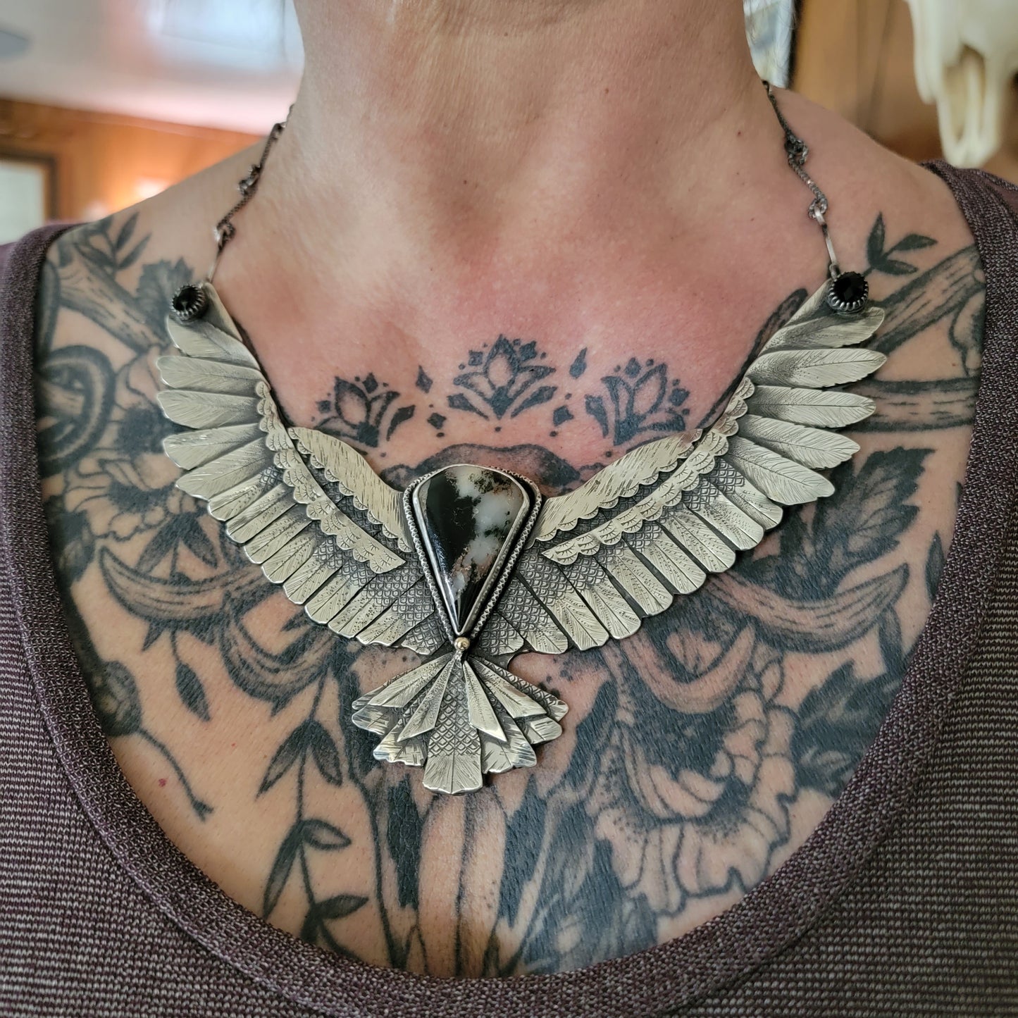 x OVID'S RAVEN Statement Necklace - Handcrafted with Copper Lightning Stone in Fine and Sterling Silver