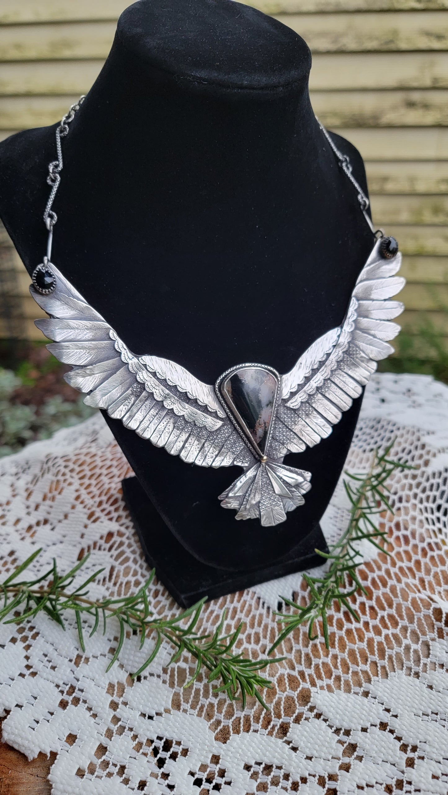 x OVID'S RAVEN Statement Necklace - Handcrafted with Copper Lightning Stone in Fine and Sterling Silver