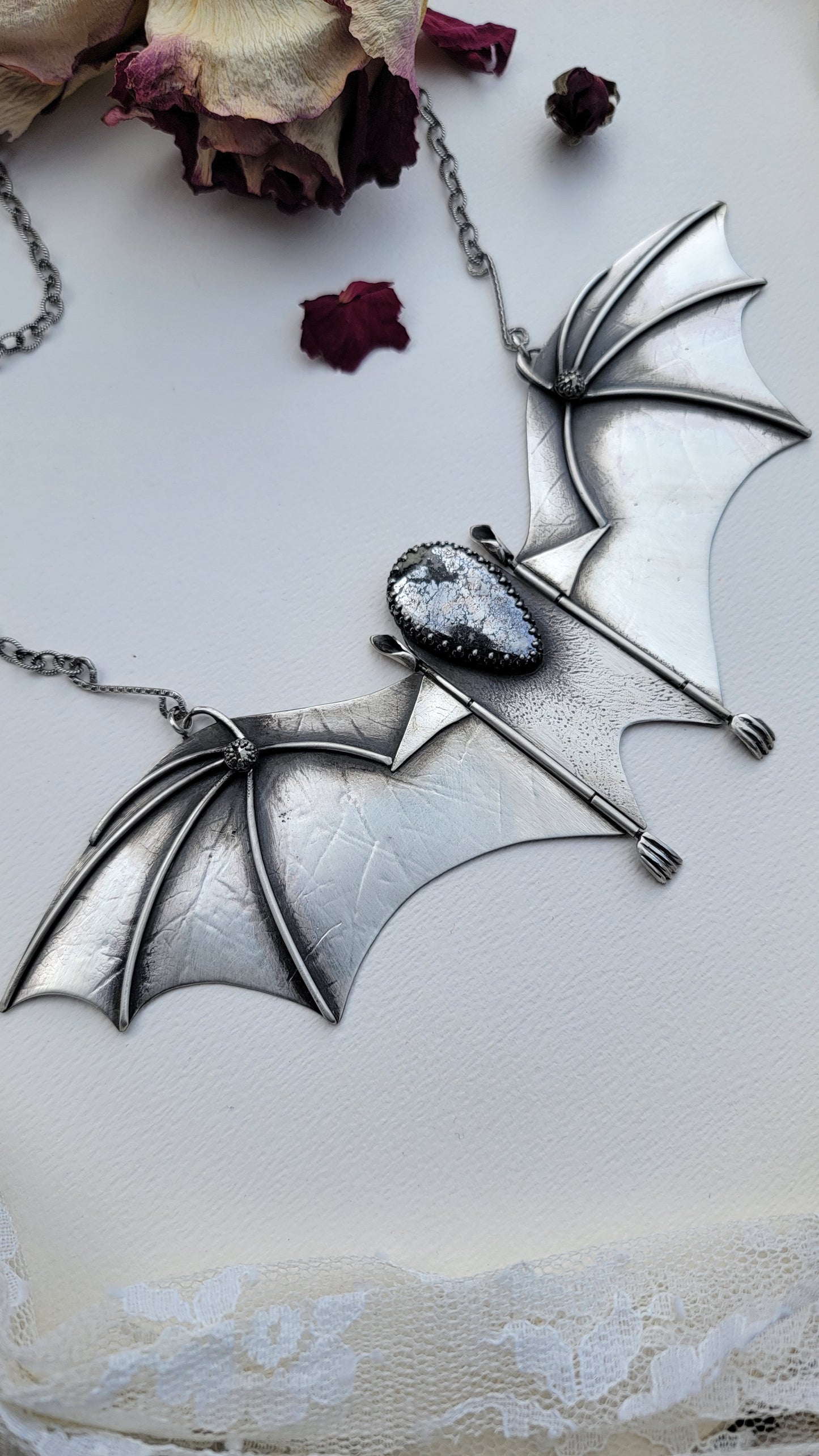 x RELEASE THE BAT Kinetic Statement Necklace - Native Silver in All Sterling Silver