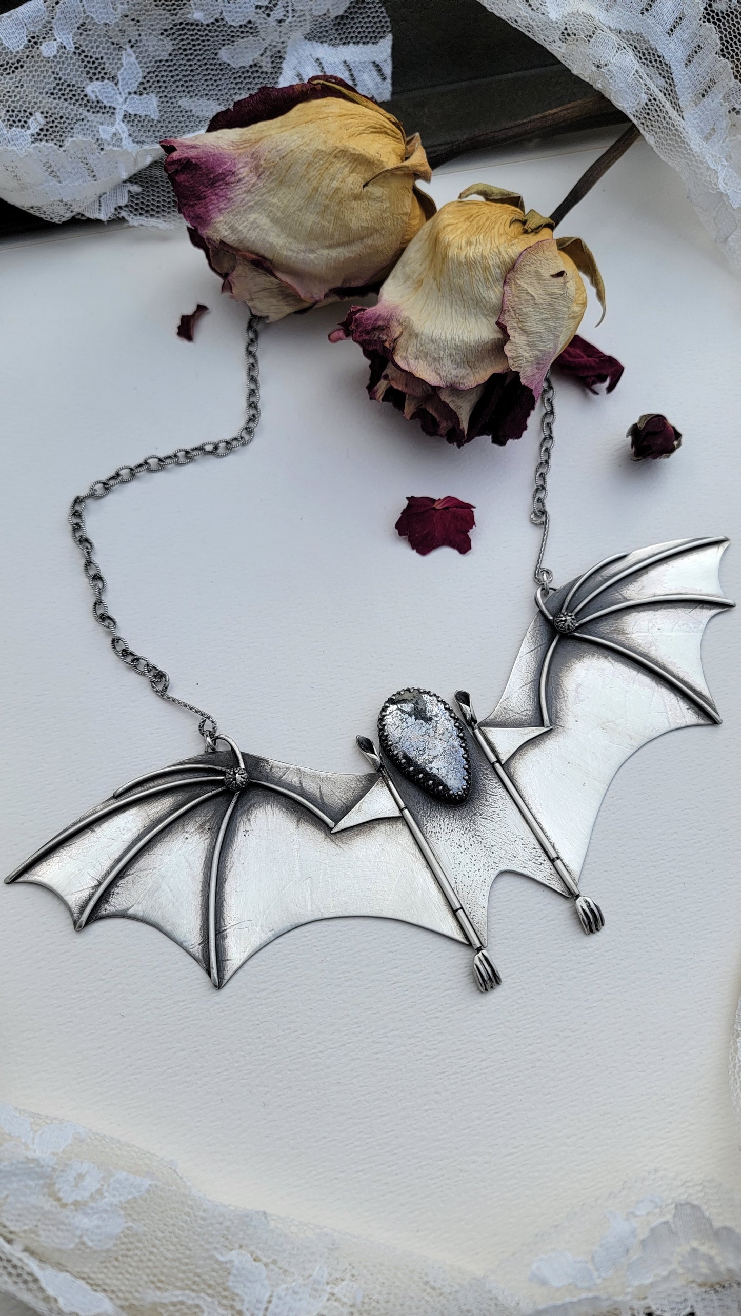 x RELEASE THE BAT Kinetic Statement Necklace - Native Silver in All Sterling Silver