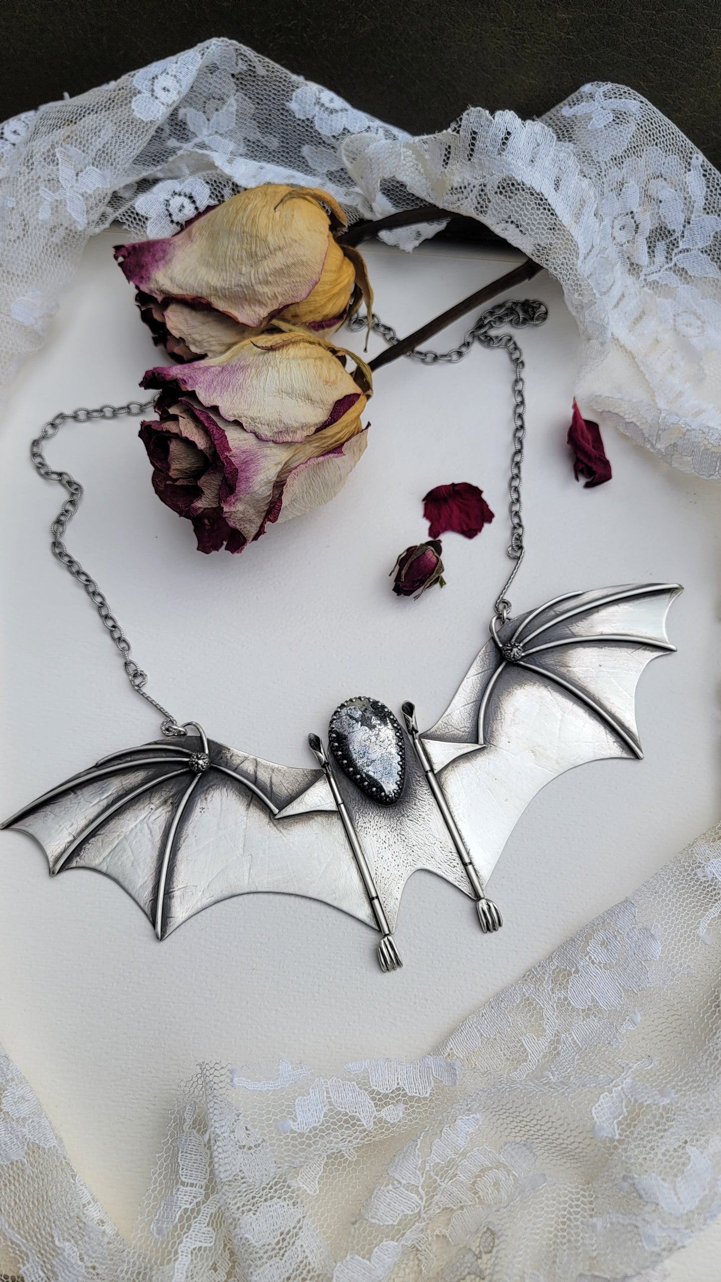 x RELEASE THE BAT Kinetic Statement Necklace - Native Silver in All Sterling Silver