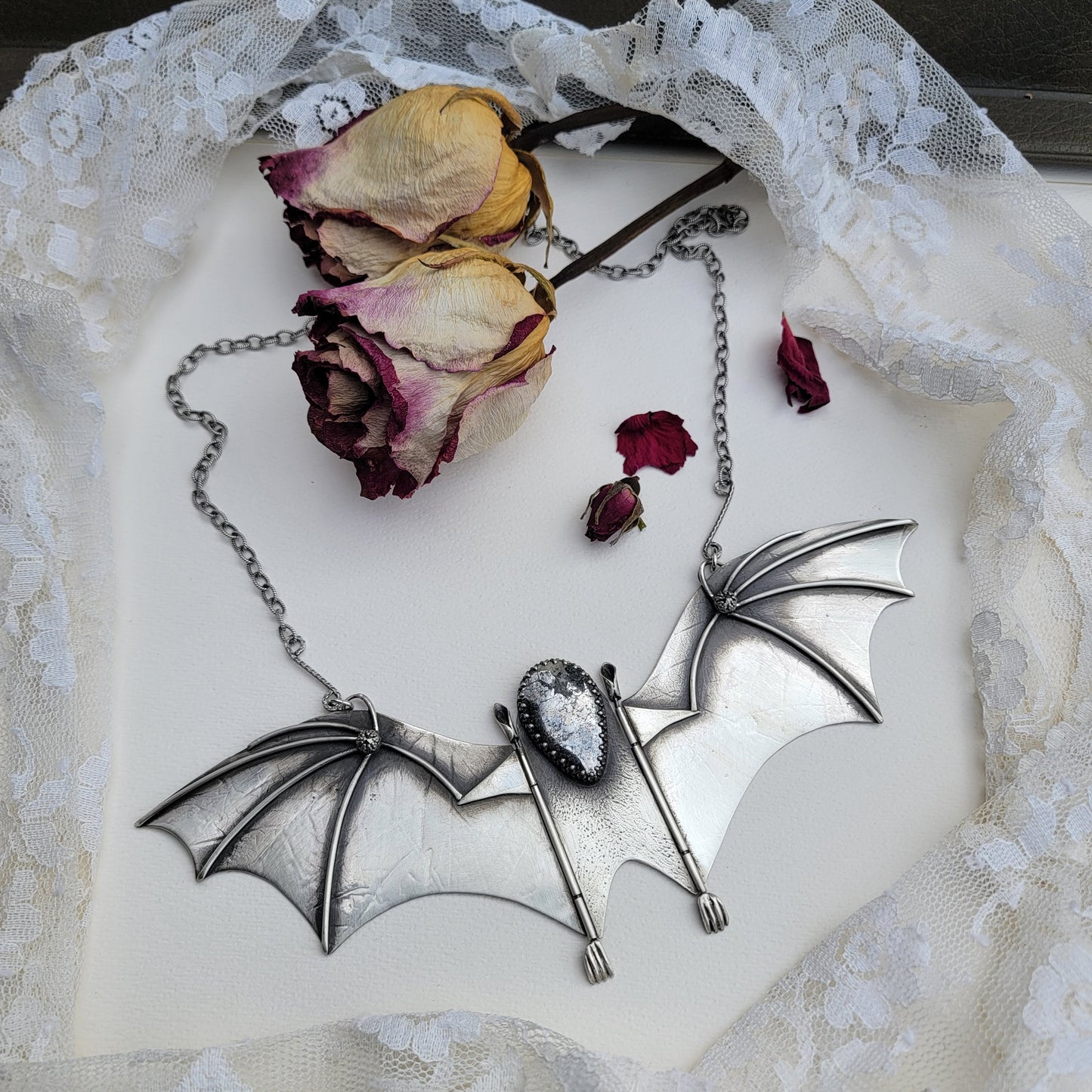 x RELEASE THE BAT Kinetic Statement Necklace - Native Silver in All Sterling Silver