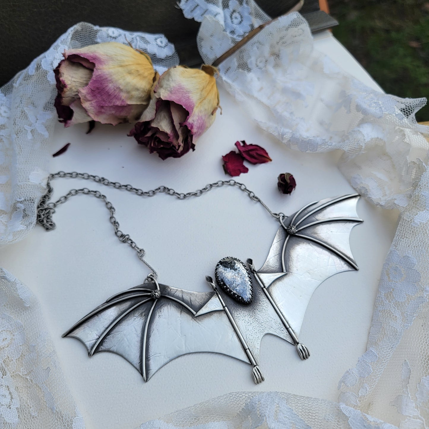 x RELEASE THE BAT Kinetic Statement Necklace - Native Silver in All Sterling Silver