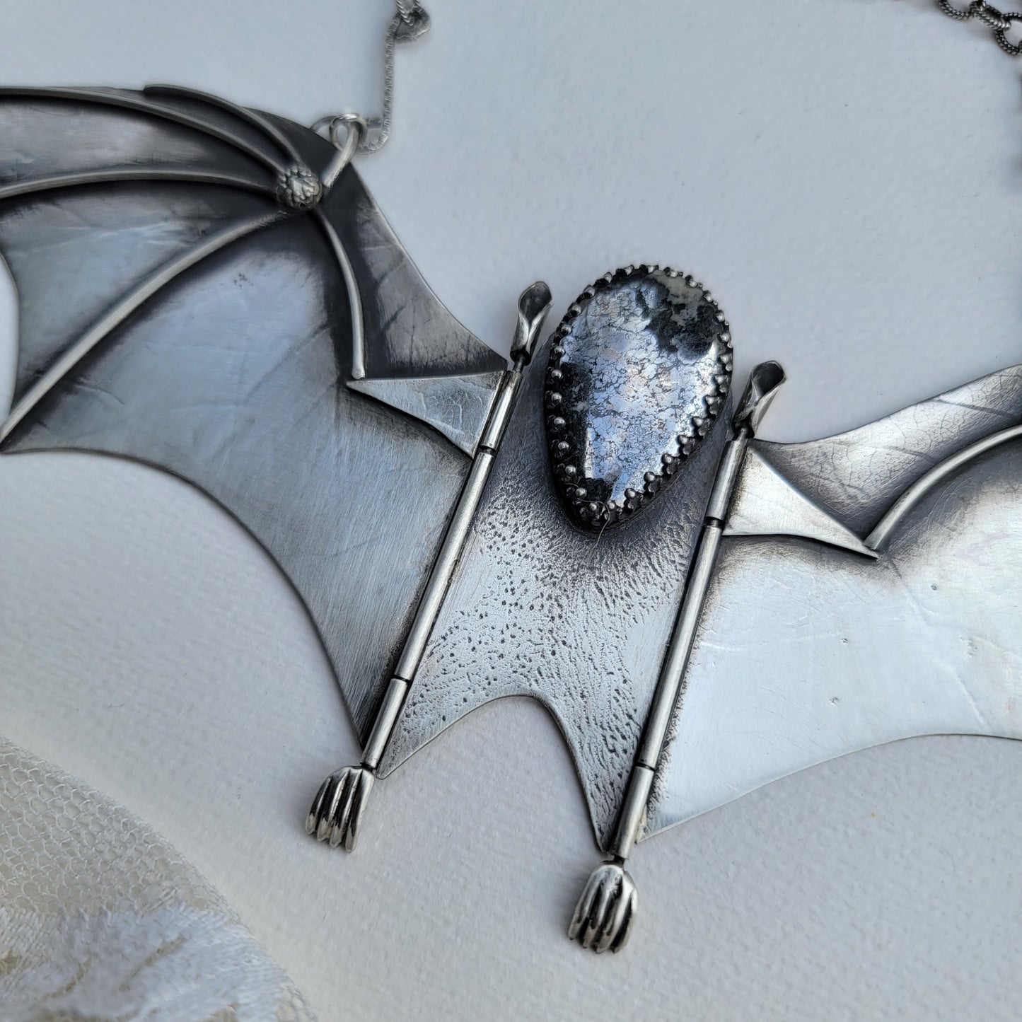 x RELEASE THE BAT Kinetic Statement Necklace - Native Silver in All Sterling Silver