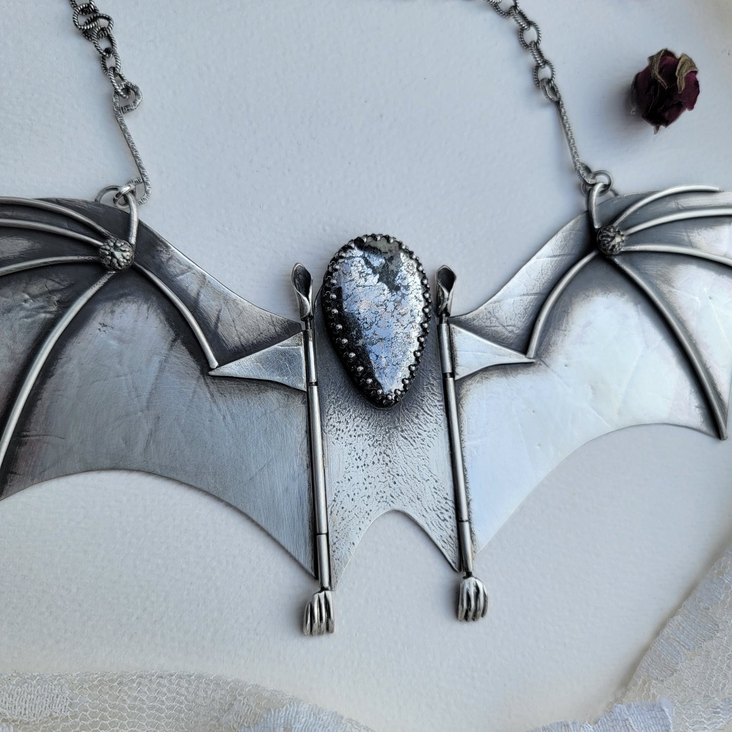 x RELEASE THE BAT Kinetic Statement Necklace - Native Silver in All Sterling Silver
