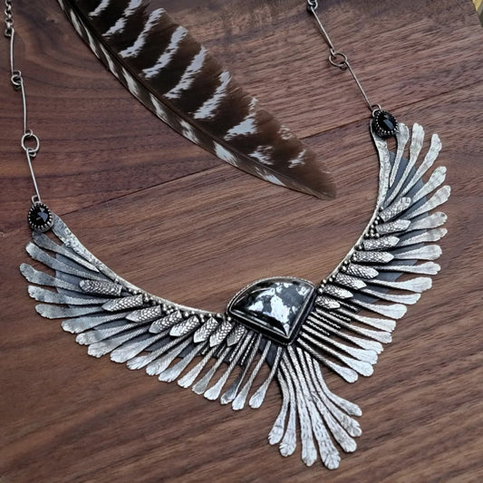 x The SUPERB OWL:::NIGHT FLIGHT Statement Necklace - Handcrafted with Apache Gold in Fine and Sterling Silver
